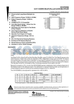 CDCVF25084 datasheet - 3.3-V 1:8 ZERO DELAY (PLL) x4 CLOCK MULTIPLIER