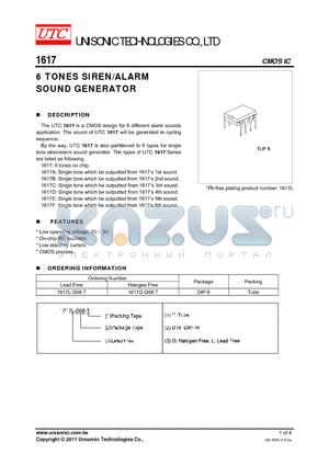 1617_12 datasheet - 6 TONES SIREN/ALARM SOUND GENERATOR