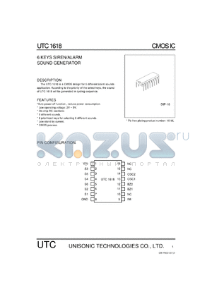 1618 datasheet - 6 KEYS SIREN/ALARM SOUND GENERATOR