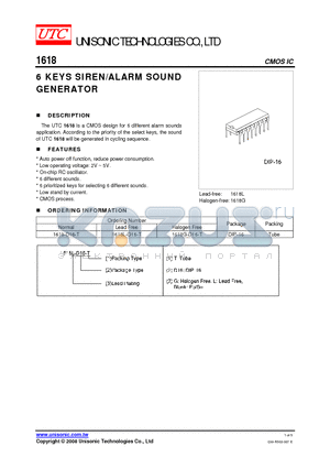 1618 datasheet - 6 KEYS SIREN/ALARM SOUND GENERATOR