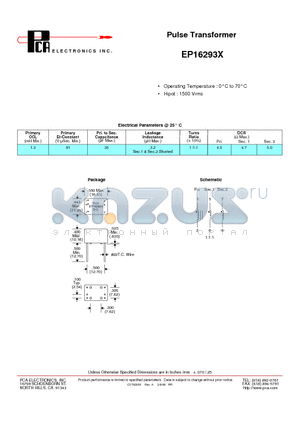 EP16293X datasheet - Pulse Transformer
