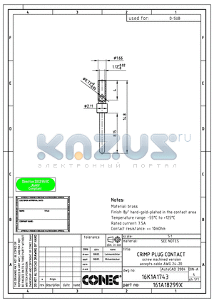 161A18299X datasheet - CRIMP PLUG CONTACT