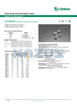 239001 datasheet - 5 x 20 mm Time Lag Fuse (Slo-Blo) Fuse