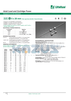 239005. datasheet - Axial Lead and Cartridge Fuses - Designed to UL/CSA Standards
