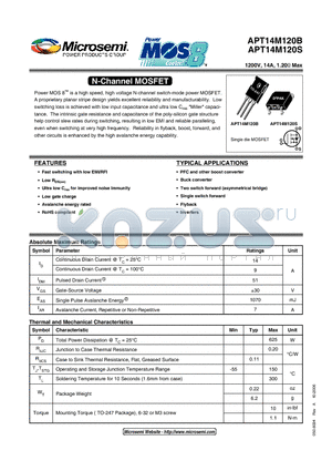 APT14M120S datasheet - N-Channel MOSFET