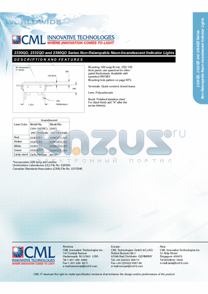 2390QD3-28V datasheet - Non-Relampable Neon-Incandescent Indicator Lights