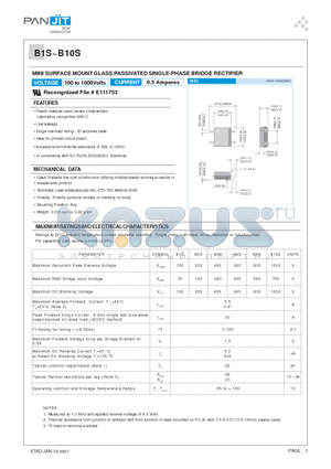 B1S_07 datasheet - MINI SURFACE MOUNT GLASS PASSIVATED SINGLE-PHASE BRIDGE RECTIFIER