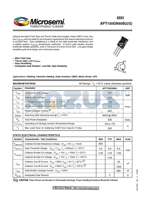 APT150GN60B2 datasheet - Thunderbolt IGBT