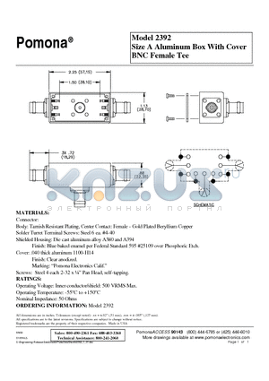 2392 datasheet - Size A Aluminum Box With Cover BNC Female Tee