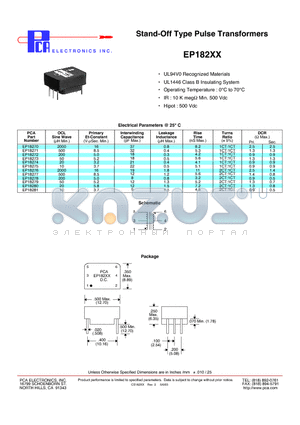 EP18272 datasheet - Stand-Off Type Pulse Transformers