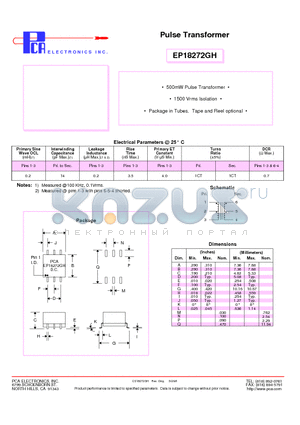 EP18272GH datasheet - Pulse Transformer