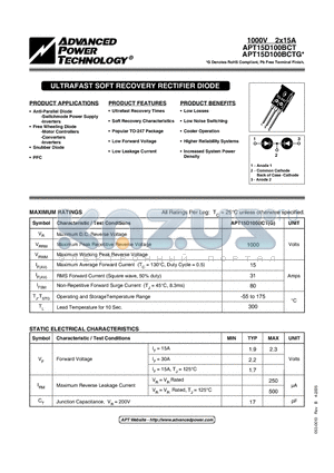 APT15D100BCT datasheet - ULTRAFAST SOFT RECOVERY RECTIFIER DIODE