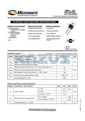 APT15D120K datasheet - ULTRAFAST SOFT RECOVERY RECTIFIER DIODE