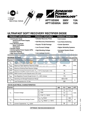 APT15D30SA datasheet - ULTRAFAST SOFT RECOVERY RECTIFIER DIODE