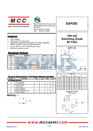 DAP202 datasheet - 100 mA Switching Diode 80 Volts