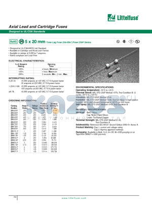 239P datasheet - 5 x 20 mm Time Lag Fuse (Slo-Blo) Fuse