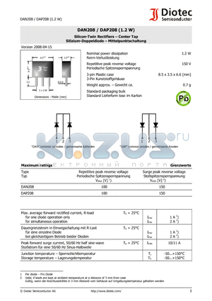 DAP208 datasheet - Silicon-Twin Rectifiers  Center Tap