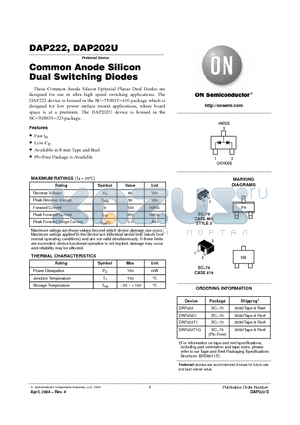 DAP222 datasheet - Common Anode Silicon Dual Switching Diodes