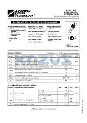 APT15DQ120K datasheet - ULTRAFAST SOFT RECOVERY RECTIFIER DIODE