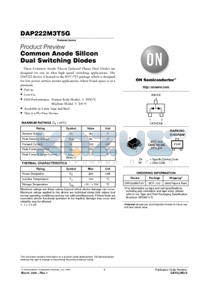 DAP222M3T5G datasheet - Common Anode Silicon Dual Switching Diodes