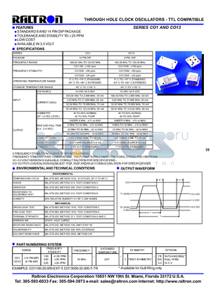 CO1050 datasheet - THROUGH HOLE CLOCK OSCILLATORS - TTL COMPATIBLE