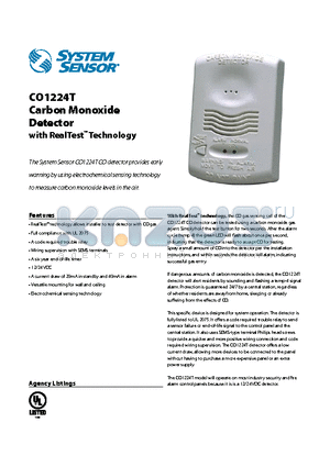 CO1224T datasheet - Carbon Monoxide Detector with RealTest Technology