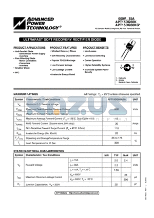 APT15DQ60KG datasheet - ULTRAFAST SOFT RECOVERY RECTIFIER DIODE