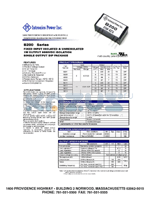 B201 datasheet - FIXED INPUT ISOLATED & UNREGULATED 1W OUTPUT 6000VDC ISOLATION SINGLE OUTPUT DIP PACKAGE