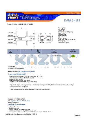 162-10-656-00-180000 datasheet - DIP Header Solder Tail Shrink DIP (.070 Spacing) Open Frame Through Hole