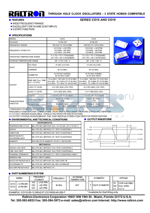 CO19050 datasheet - THROUGH HOLE CLOCK OSCILLATORS - 3 STATE HCMOS COMPATIBLE