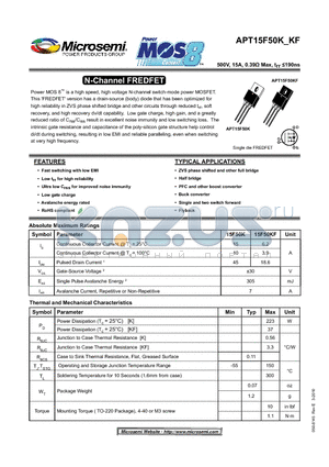 APT15F50K_KF datasheet - N-Channel FREDFET