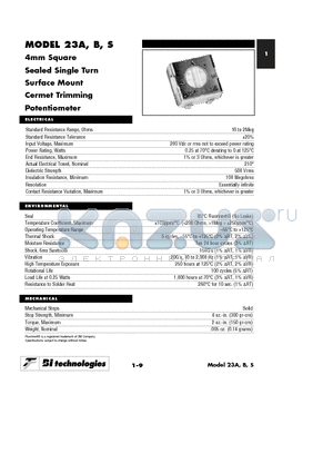 23BR10KLFTR datasheet - 4mm Square Sealed Single Turn Surface Mount Cermet Trimming Potentiometer