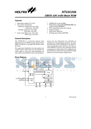 23C256 datasheet - CMOS 32Kx 8-Bit Mask ROM