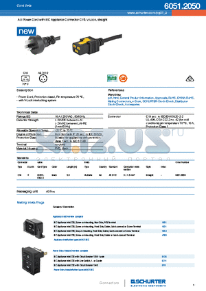 1621 datasheet - AU Power Cord with IEC Appliance Connector C19, V-Lock, straight