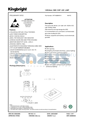 APT1608RWF_07 datasheet - 1.6X0.8mm SMD CHIP LED LAMP