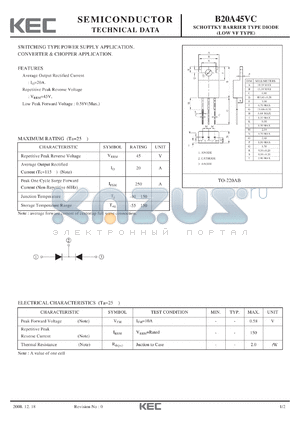 B20A45VC datasheet - SCHOTTKY BARRIER TYPE DIODE (LOW VF TYPE)