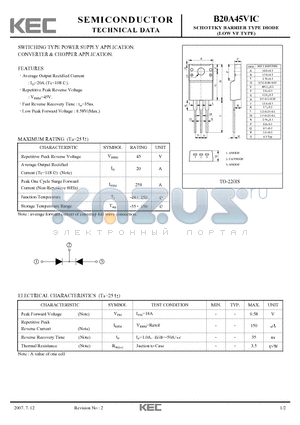 B20A45VIC_07 datasheet - SCHOTTKY BARRIER TYPE DIODE