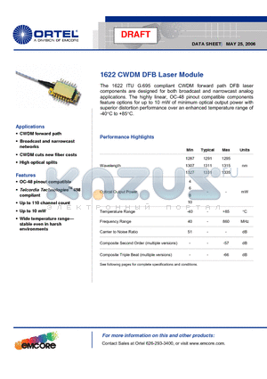 1622-E1-AA-D1-1311-04 datasheet - CWDM DFB Laser Module