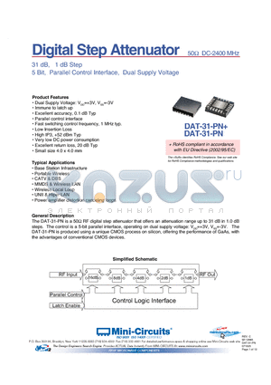 DAT-31-PN datasheet - Digital Step Attenuator DC-2400 MHz