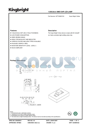 APT1608SYCK_07 datasheet - 1.6X0.8mm SMD CHIP LED LAMP