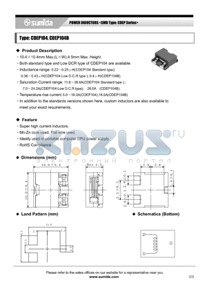 CDEP104NP-0R2N datasheet - POWER INDUCTORS