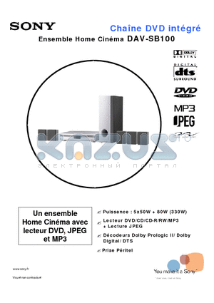 DAV-SB100 datasheet - Ensemble Home Cinema