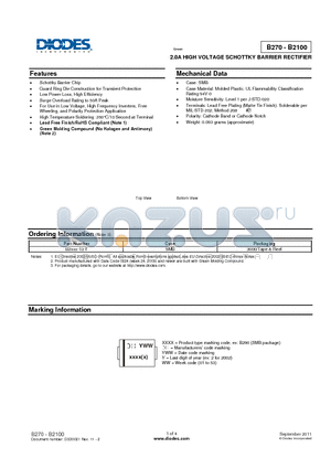 B2100-13 datasheet - 2.0A HIGH VOLTAGE SCHOTTKY BARRIER RECTIFIER