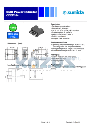 CDEP104_11 datasheet - Ferrite core construction.