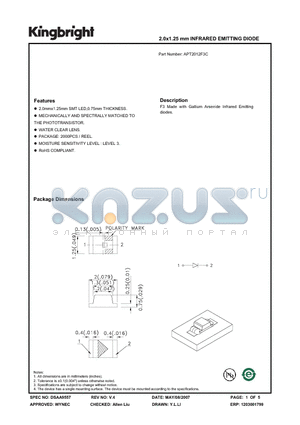 APT2012F3C datasheet - 2.0x1.25 mm INFRARED EMITTING DIODE