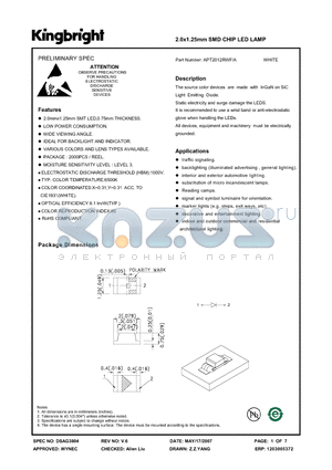 APT2012RWF datasheet - 2.0x1.25mm SMD CHIP LED LAMP