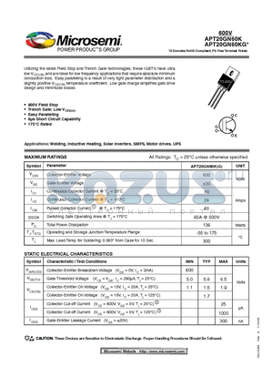 APT20GN60K datasheet - High Speed PT IGBT