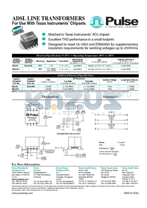 B2205NLX datasheet - ADSL LINE TRANSFORMERS For Use With Texas Instruments Chipsets
