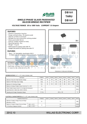 DB101 datasheet - VOLTAGE RANGE 50 to 1000 Volts CURRENT 1.0 Ampere
