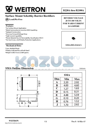 B220A_07 datasheet - Surface Mount Schottky Barrier Rectifiers